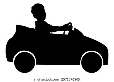 Children silhouettes. Little boy driving a toy car. Vector illustration.	