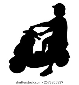 Children silhouettes. Little boy driving a toy car. Vector illustration.