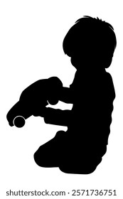 Children silhouettes. Little boy playing with a toy car. Vector illustration.	
