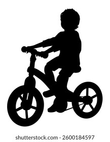 Children silhouettes. Little boy riding a bicycle. Vector illustration.