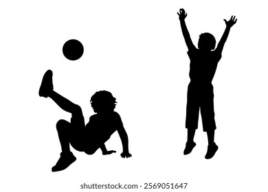 Children silhouettes. Little boys playing football. Vector illustration.	
