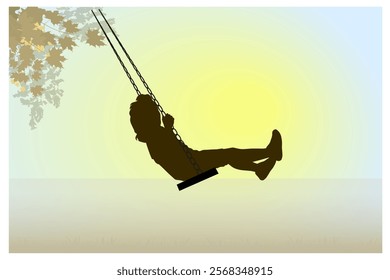 Children silhouettes. Little girl swinging on a playground. Vector illustration.	
