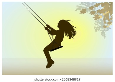 Children silhouettes. Little girl swinging on a playground. Vector illustration.	
