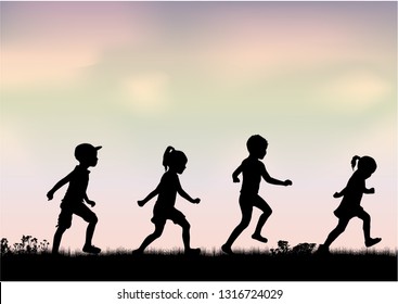 25,819 Children running silhouette Images, Stock Photos & Vectors ...