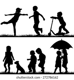 Children silhouettes playing