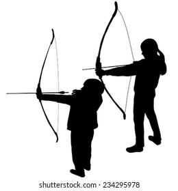 Children silhouettes playing archery