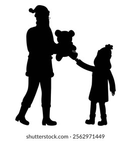 Children Silhouettes Playing in a Festive Christmas Winter Scene