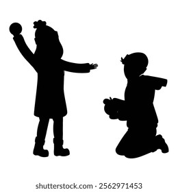 Children Silhouettes Playing in a Festive Christmas Winter Scene