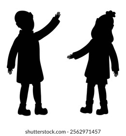 Children Silhouettes Playing in a Festive Christmas Winter Scene