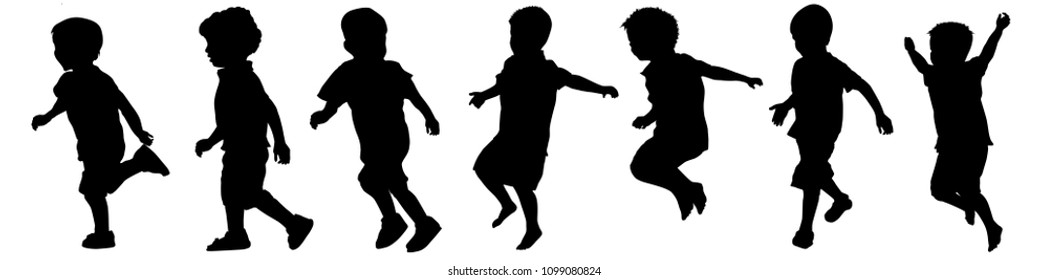 Children silhouettes playing on white background, vector illustration