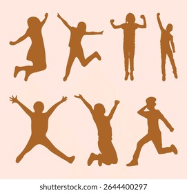 Children silhouettes running. Kids playing silhouette. Vector illustration
