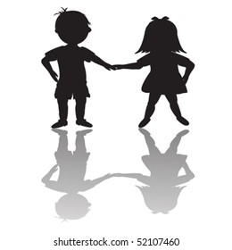 Children silhouettes with shadows