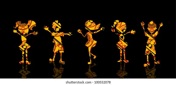 Children Silhouettes with Texture on Black Background