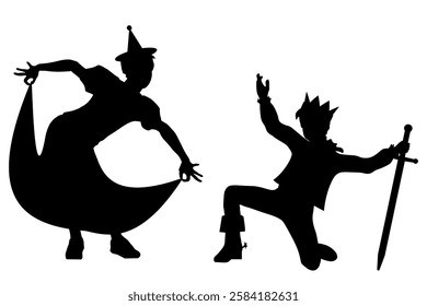 Children silhouettes. Children theater scenes. Vector illustration.