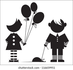 Children silhouettes (vector illustration boy girl)