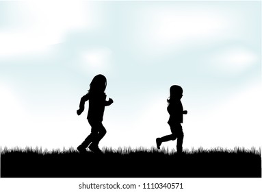 Children silhouettes. Vector work.