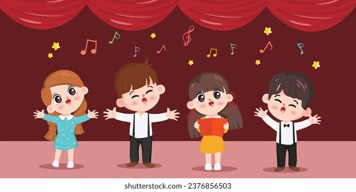 Children singing. boys and girls singing together on stage show.