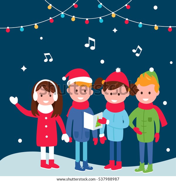 Children Singing Carols On Christmas Eve Stock Vector (Royalty Free ...