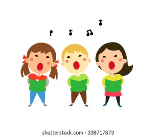 Children singing christmas carols, vector illustration