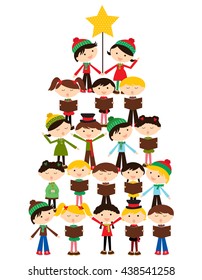 Children singing christmas carols vector illustration