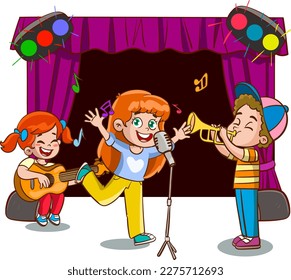 children singing and dancing cartoon vector