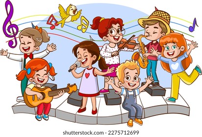 children singing and dancing cartoon vector