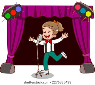 children singing and dancing cartoon vector