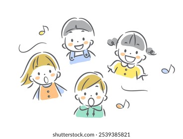 Children singing happily - Colorful and cute hand-drawn illustrations