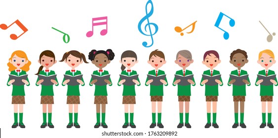 Children singing happily. Vector material