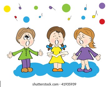 Niños cantando. Ilustración vectorial.
