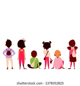 children sit back. children of different races. vector images of children in different poses