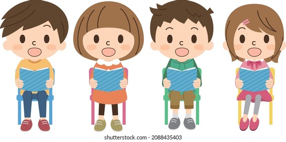 Children sitting in chairs and reading books