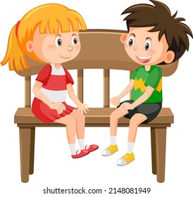 Children sitting on a bench illustration