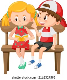 Children sitting on a bench illustration