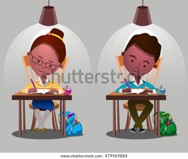 Children Sitting On Desk Kids School Stock Vector Royalty Free