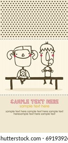 children sitting on a park bench postcard