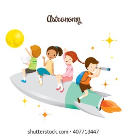 Children Sitting On Rocket, Going To The Moon, Back to school, Stationery, Book, Knowledge, Supplies, Educational Subject