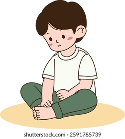 Children sitting and playing on the floor. minimal line art vector illustration.