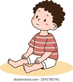 Children sitting and playing on the floor. minimal line art vector illustration.