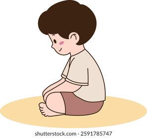 Children sitting and playing on the floor. minimal line art vector illustration.