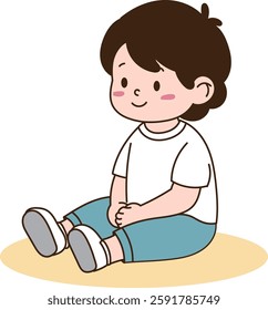 Children sitting and playing on the floor. minimal line art vector illustration.