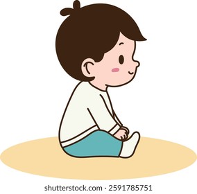 Children sitting and playing on the floor. minimal line art vector illustration.