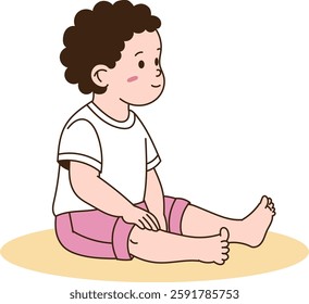 Children sitting and playing on the floor. minimal line art vector illustration.