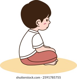 Children sitting and playing on the floor. minimal line art vector illustration.