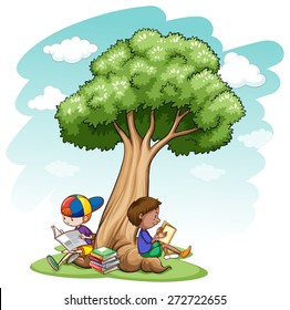 Children sitting under a tree