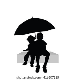 children sitting under umbrella illustration silhouette part two