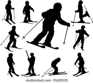 children skiing - vector