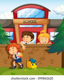 Children Skipping From School Illustration