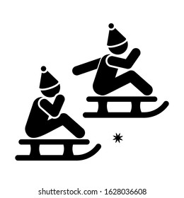 Children Are Sledding Icon. Simple Vector Pictogram Of Winter Recreation Icons For Ui And Ux, Website Or Mobile Application