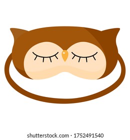 Children sleep mask owl on white background. Face mask for sleeping human isolated in flat style vector illustration.